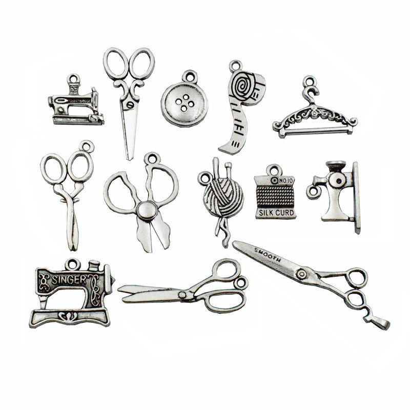 iloveDIYbeads Sewing Charms Collection-100g About (60-65pcs) Antique Silver Craft Supplies Sewing Charms Pendants for Crafting  Jewelry Findings Making Accessory for DIY Necklace Bracelet (M003) - Image 1